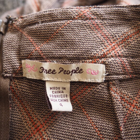 Free People Brown Tartan Plaid Lace Trim Skirt sz 4 - Picture 7 of 8